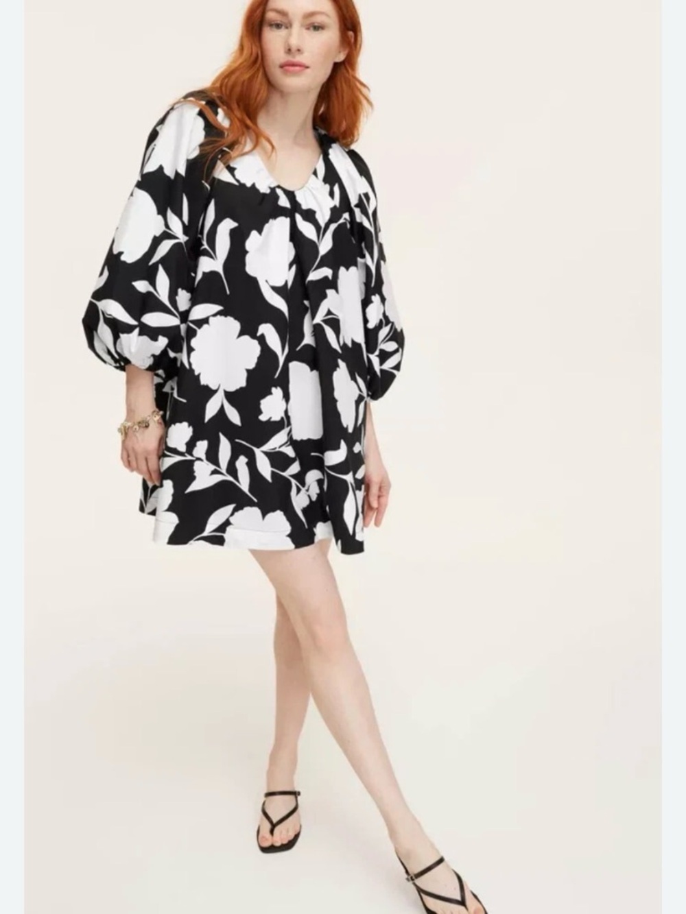 kate spade Black & White Floral Long-Sleeve Mini Dress Size XL - Picture 7 of 8